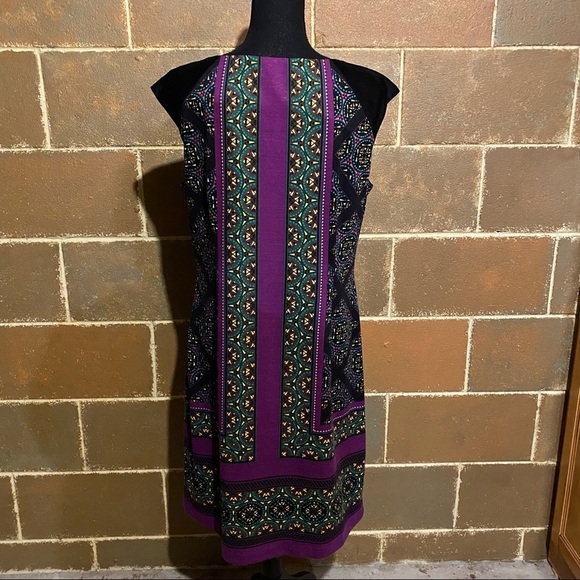 London Style Collection Mixed Print Sheath Dress Purple Career Women's XL - Picture 5 of 8